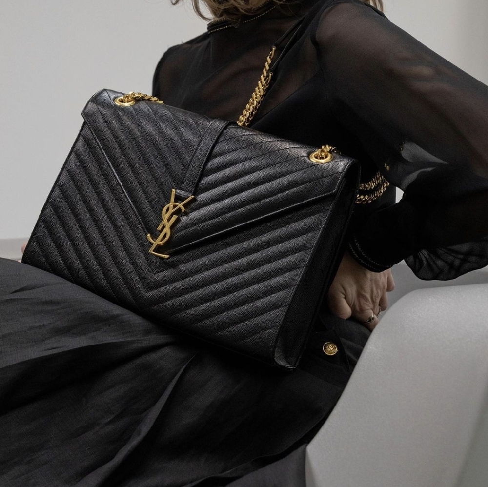 MSRP $3,500 NWT BNIB SAINT LAURENT ENVELOPE LARGE BAG MATELASSÉ GRAIN DE POUDRE - Picture 7 of 16